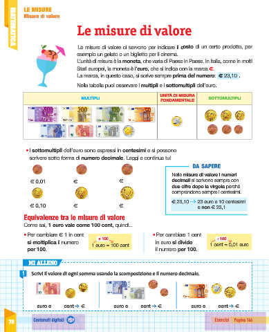 didattica matematica scuola primaria: Misure di valore: euro, multipli e  sottomultipli - classe terza